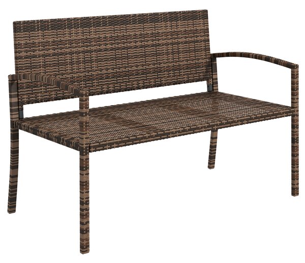 Outsunny All Weather Wicker Garden Loveseat, 2 Seater Poly Rattan Garden Bench, Outdoor Seating Bench Brown