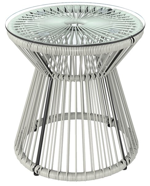 Outsunny Rattan Outdoor Coffee Table, PE Rattan Wicker Bistro Side Table with Tempered Glass Top, Light Grey
