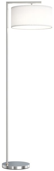 HOMCOM Floor Lamp, Modern Standing Lamp with Linen Lampshade, Round Base for Living Room, Bedroom, Dining Room, 153cm, Silver Tone