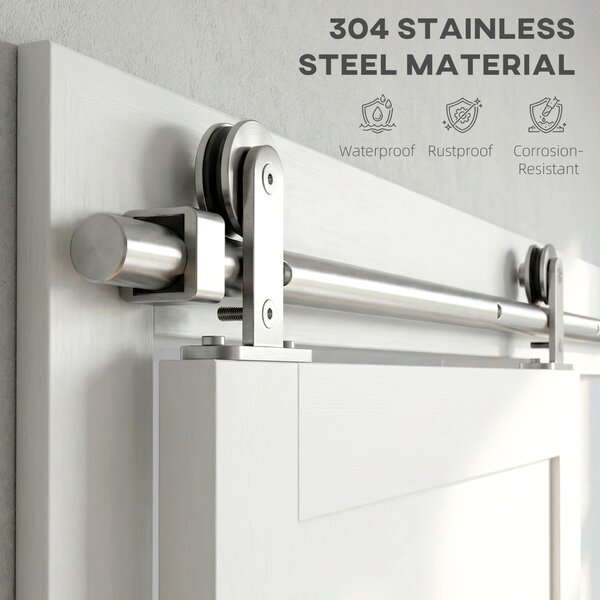 HOMCOM Sliding Door Hardware Kit Heavy Duty 304 Stainless Steel 152 cm Wide Door Silver Tone