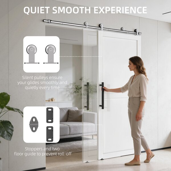 HOMCOM Sliding Door Hardware Kit Smooth Quiet 304 Stainless Steel for 180cm Track Sliver Tone