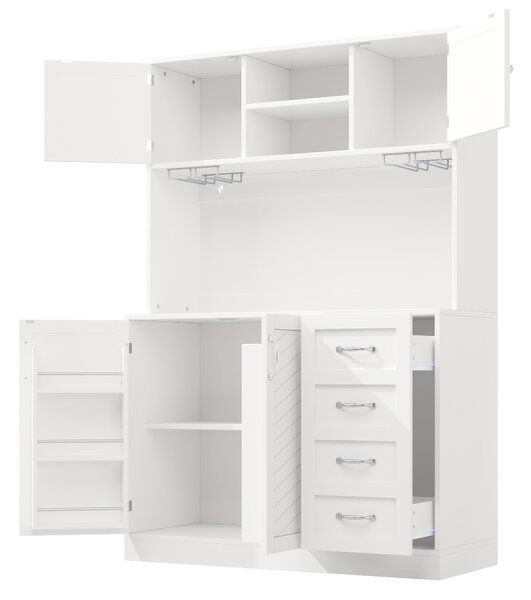 Trendy Sideboard with App-Controlled LED, Snack Rack and Drink Holders, Spacious Buffet with Anti-Tip Fixings, 120L x 40W x 188H cm, White Aosom UK