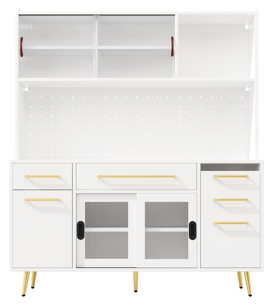 Trendy Sideboard with App-Controlled LED and MDF Pegboard, Tall Storage Cabinet with Sliding Door, 45L x 39W x 171H cm, White Aosom UK