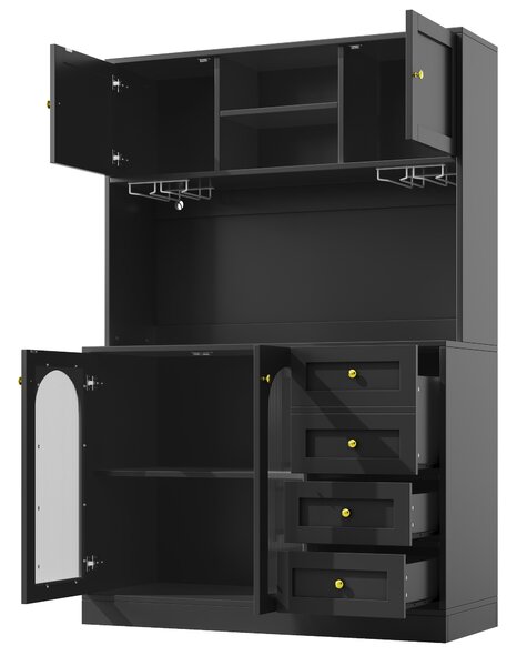 Trendy Sideboard with App-Controlled LED, Snack Rack and Drink Holders, Spacious Buffet with Anti-Tip Fixings, 120L x 40W x 188H cm, Black Aosom UK