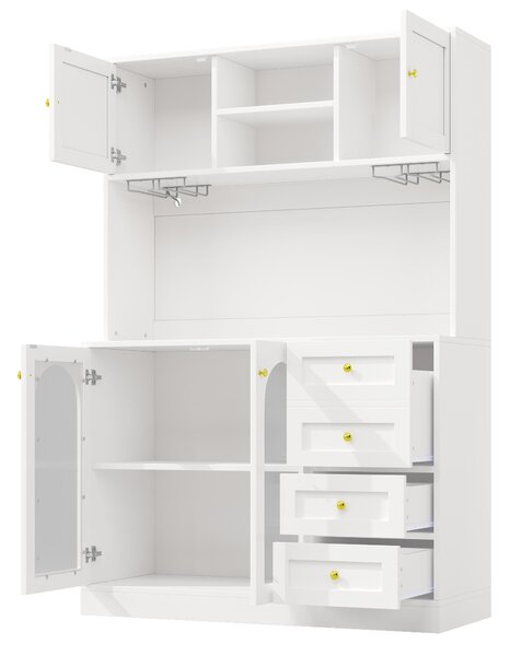 Modern Sideboard with App-Controlled LED, Snack Rack and Drink Holders, Spacious Buffet with Anti-Tip Fixings, 120L x 40W x 188H cm, White Aosom UK