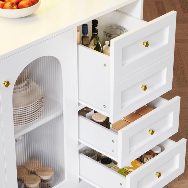 Modern Sideboard with App-Controlled LED, Snack Rack and Drink Holders, Spacious Buffet with Anti-Tip Fixings, 120L x 40W x 188H cm, White Aosom UK