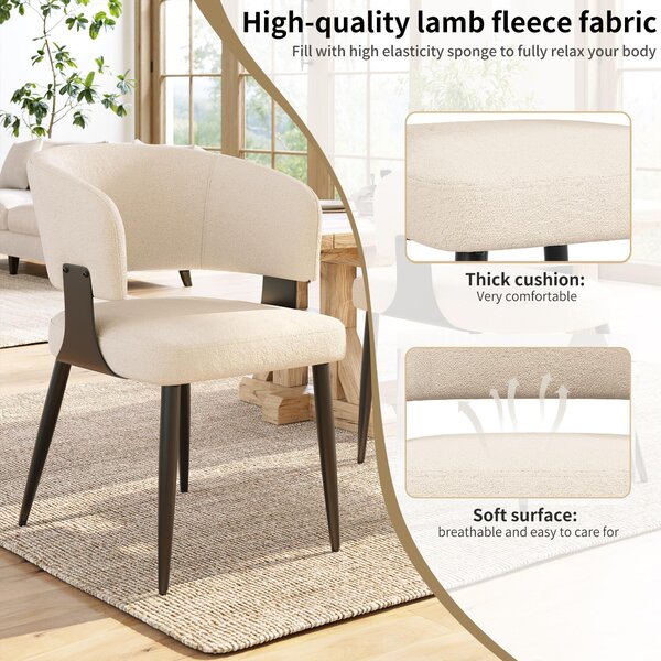 Contemporary Flannel Dining Chairs with Ergonomic Back, Sturdy Dining Seating with Adjustable Pads, 59L x 46.5W x 81.5H cm, Beige Aosom UK