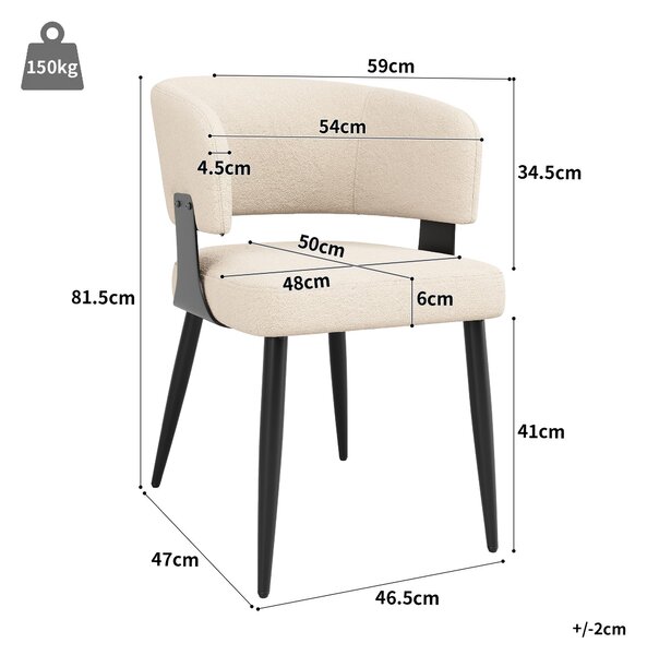 Contemporary Flannel Dining Chairs with Ergonomic Back, Sturdy Dining Seating with Adjustable Pads, 59L x 46.5W x 81.5H cm, Beige Aosom UK