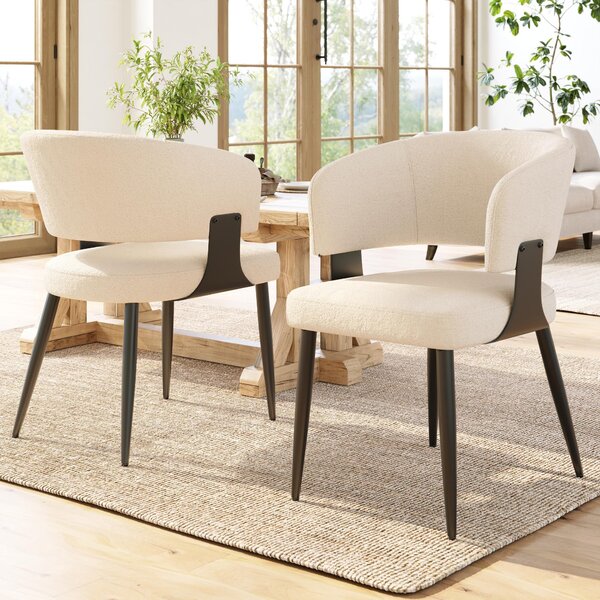 Contemporary Flannel Dining Chairs with Ergonomic Back, Sturdy Dining Seating with Adjustable Pads, 59L x 46.5W x 81.5H cm, Beige Aosom UK