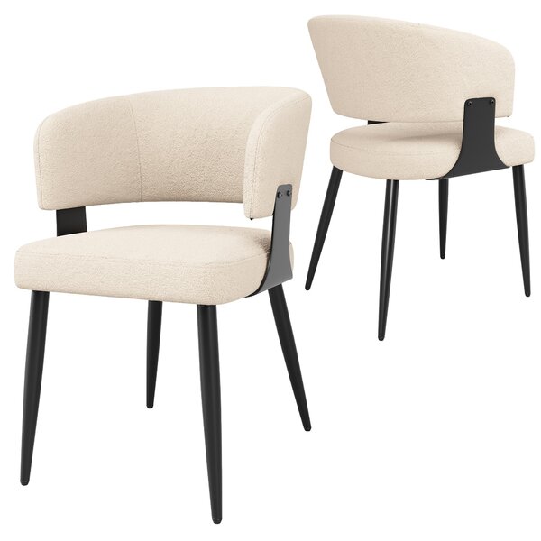 Contemporary Flannel Dining Chairs with Ergonomic Back, Sturdy Dining Seating with Adjustable Pads, 59L x 46.5W x 81.5H cm, Beige Aosom UK