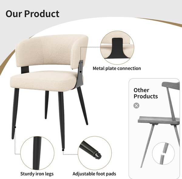 Contemporary Flannel Dining Chairs with Ergonomic Back, Sturdy Dining Seating with Adjustable Pads, 59L x 46.5W x 81.5H cm, Beige Aosom UK