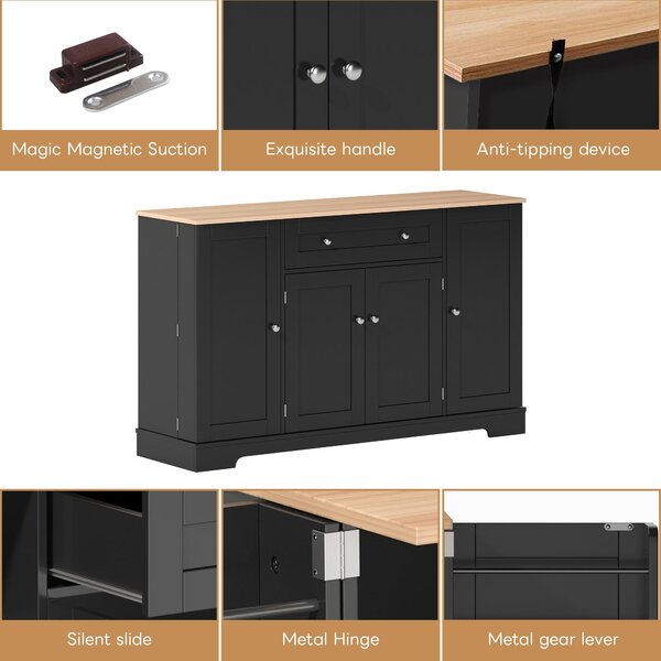 Multifunctional Kitchen Sideboard with Double-Door Compartment, Spacious Cabinet with Adjustable Shelves, 138L x 40W x 85H cm, Black Aosom UK