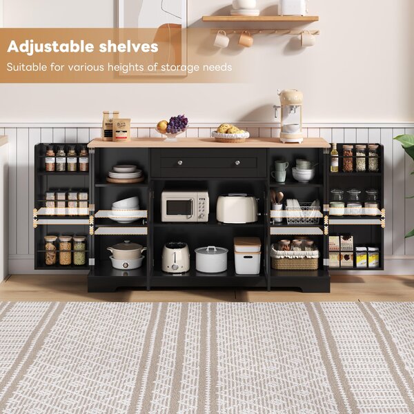 Multifunctional Kitchen Sideboard with Double-Door Compartment, Spacious Cabinet with Adjustable Shelves, 138L x 40W x 85H cm, Black Aosom UK