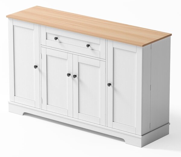 Practical Kitchen Sideboard with Double-Door Compartment, Spacious Cabinet with Adjustable Shelves, 138L x 40W x 85H cm, Natural+White Aosom UK