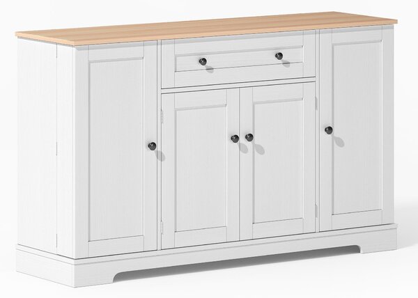 Practical Kitchen Sideboard with Double-Door Compartment, Spacious Cabinet with Adjustable Shelves, 138L x 40W x 85H cm, Natural+White Aosom UK