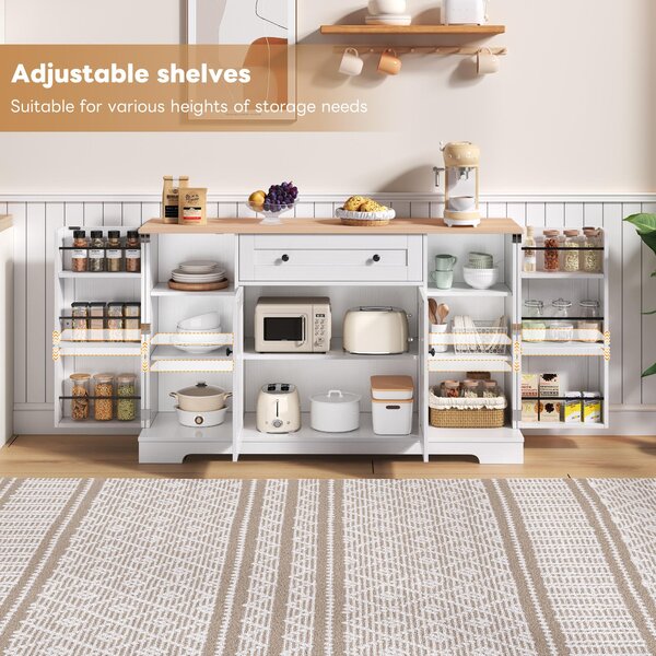 Practical Kitchen Sideboard with Double-Door Compartment, Spacious Cabinet with Adjustable Shelves, 138L x 40W x 85H cm, Natural+White Aosom UK