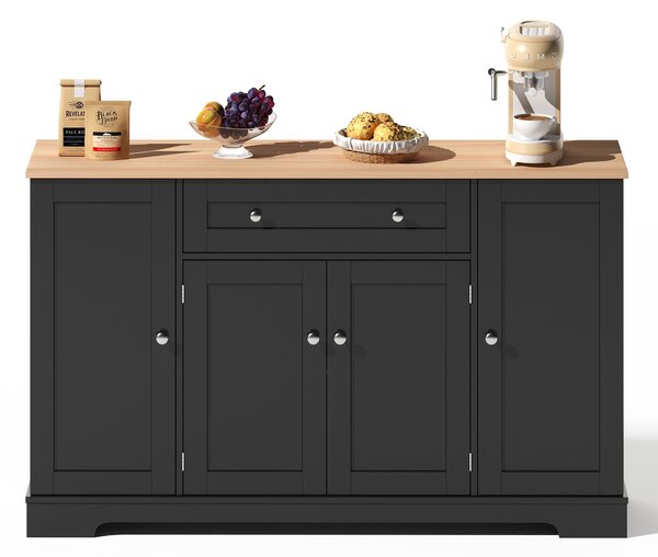Multifunctional Kitchen Sideboard with Double-Door Compartment, Spacious Cabinet with Adjustable Shelves, 138L x 40W x 85H cm, Black Aosom UK