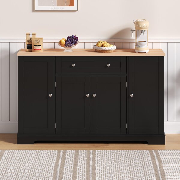 Multifunctional Kitchen Sideboard with Double-Door Compartment, Spacious Cabinet with Adjustable Shelves, 138L x 40W x 85H cm, Black Aosom UK