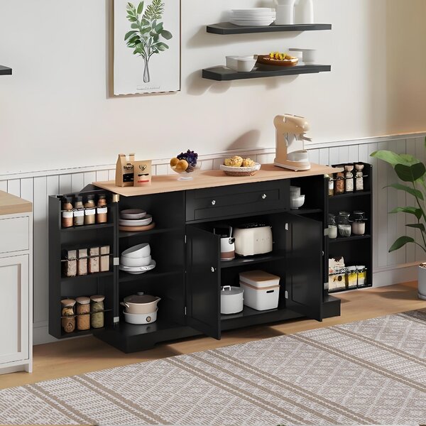 Multifunctional Kitchen Sideboard with Double-Door Compartment, Spacious Cabinet with Adjustable Shelves, 138L x 40W x 85H cm, Black Aosom UK