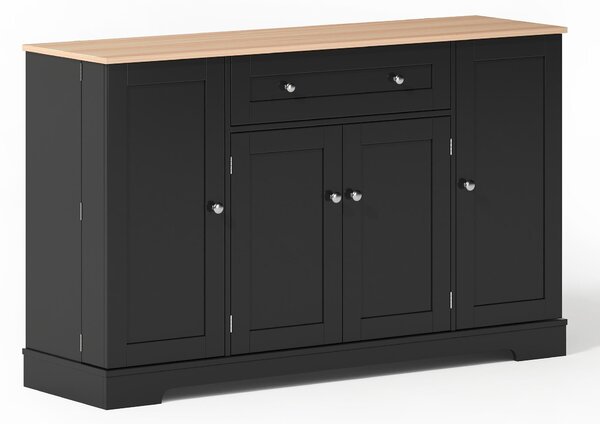 Multifunctional Kitchen Sideboard with Double-Door Compartment, Spacious Cabinet with Adjustable Shelves, 138L x 40W x 85H cm, Black Aosom UK
