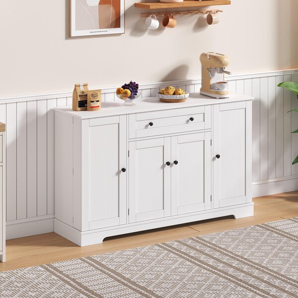 Multifunctional Kitchen Sideboard with Double-Door Compartment, Spacious Cabinet with Adjustable Shelves, 138L x 40W x 85H cm, White Aosom UK