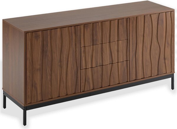 Mid-Century Modern Sideboard with Oak-Grain Slotted Design, Versatile Buffet with Adjustable Shelves, 150L x 40W x 80H cm, Natural Aosom UK