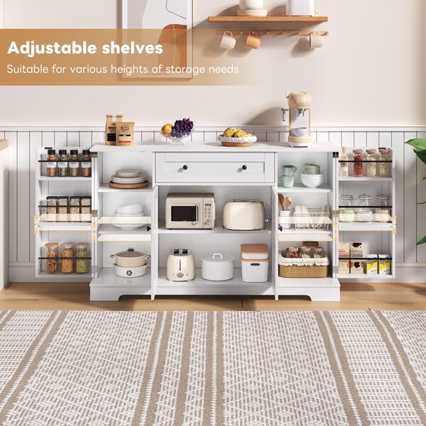 Multifunctional Kitchen Sideboard with Double-Door Compartment, Spacious Cabinet with Adjustable Shelves, 138L x 40W x 85H cm, White Aosom UK