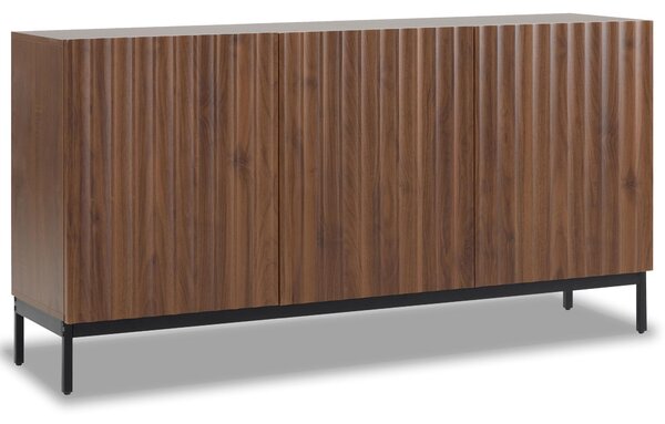 Mid-Century Sideboard with 3D Wave Design and Steel Legs, Versatile Cabinet with 3 Doors, Adjustable Shelves, 150L x 40W x 80H cm, Natural Aosom UK