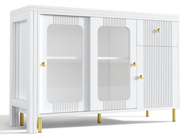 Multifunctional Bar Cabinet with Rotating Extendable Tabletop, Space-Saving Sideboard with Sliding Doors, 122L x 40W x 82H cm, White Aosom UK