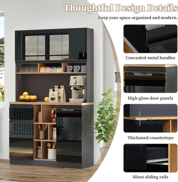 Stylish Kitchen Cabinet with 3 Smooth-Sliding Drawers, Versatile Sideboard with Adjustable Shelves, 105L x 45W x 185H cm, Black+Natural Aosom UK