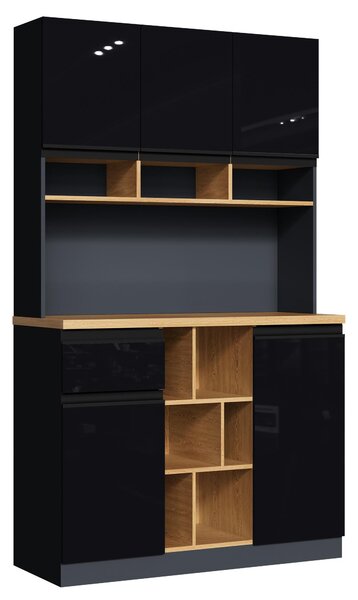 Stylish Kitchen Cabinet with 3 Smooth-Sliding Drawers, Versatile Sideboard with Adjustable Shelves, 105L x 45W x 185H cm, Black+Natural Aosom UK