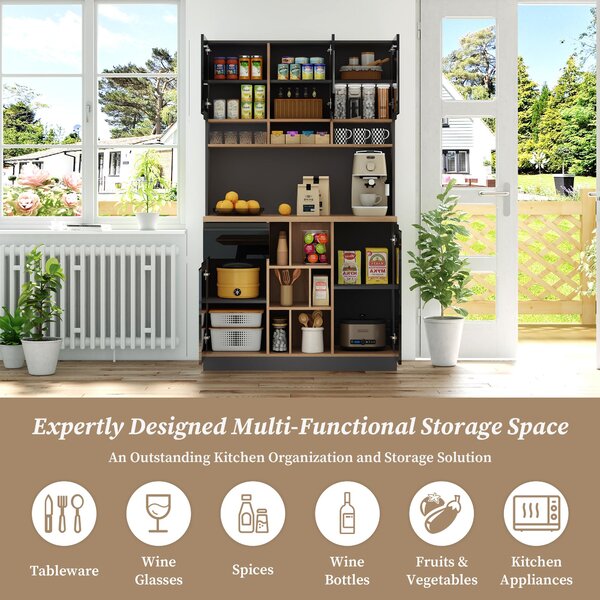 Stylish Kitchen Cabinet with 3 Smooth-Sliding Drawers, Versatile Sideboard with Adjustable Shelves, 105L x 45W x 185H cm, Black+Natural Aosom UK