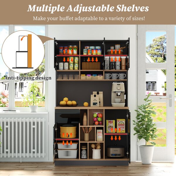 Stylish Kitchen Cabinet with 3 Smooth-Sliding Drawers, Versatile Sideboard with Adjustable Shelves, 105L x 45W x 185H cm, Black+Natural Aosom UK