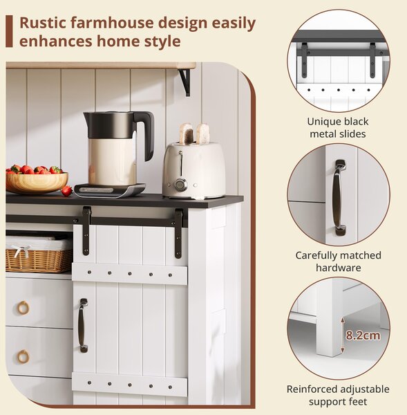 Versatile Sideboard with 3 Drawers and Quiet Sliding Doors, Rustic Buffet Cabinet for Kitchen, Dining Areas, 120L x 40W x 80H cm, White Aosom UK