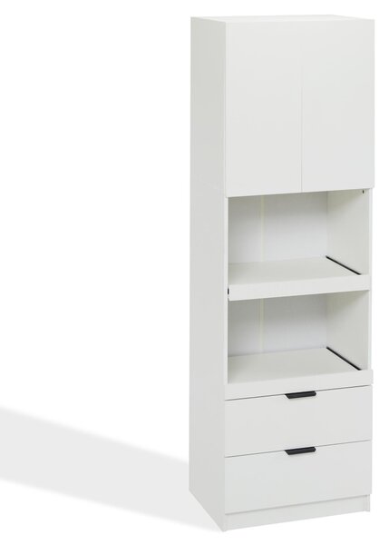 Freestanding Pantry Cabinet with 2 Open Sliding Shelves, Multifunctional Sideboard for Dining & Living Rooms, 59.5L x 45W x 200H cm, White Aosom UK