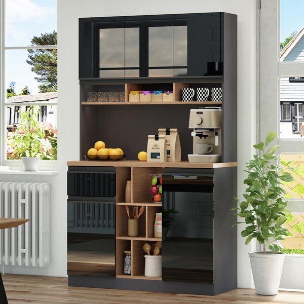 Stylish Kitchen Cabinet with 3 Smooth-Sliding Drawers, Versatile Sideboard with Adjustable Shelves, 105L x 45W x 185H cm, Black+Natural Aosom UK