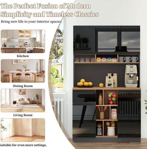 Stylish Kitchen Cabinet with 3 Smooth-Sliding Drawers, Versatile Sideboard with Adjustable Shelves, 105L x 45W x 185H cm, Black+Natural Aosom UK