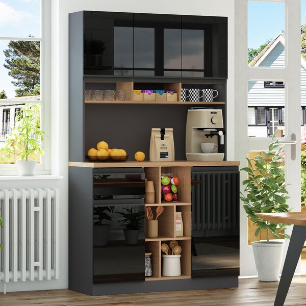 Stylish Kitchen Cabinet with 3 Smooth-Sliding Drawers, Versatile Sideboard with Adjustable Shelves, 105L x 45W x 185H cm, Black+Natural Aosom UK