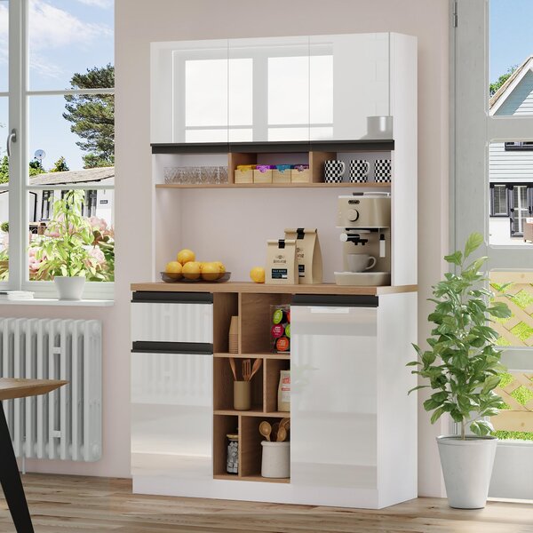 Stylish Kitchen Cabinet with Open Storage, Anti-Tip Protection, Versatile Sideboard for Dining, Living Areas, 105L x 45W x 185H cm, White Aosom UK