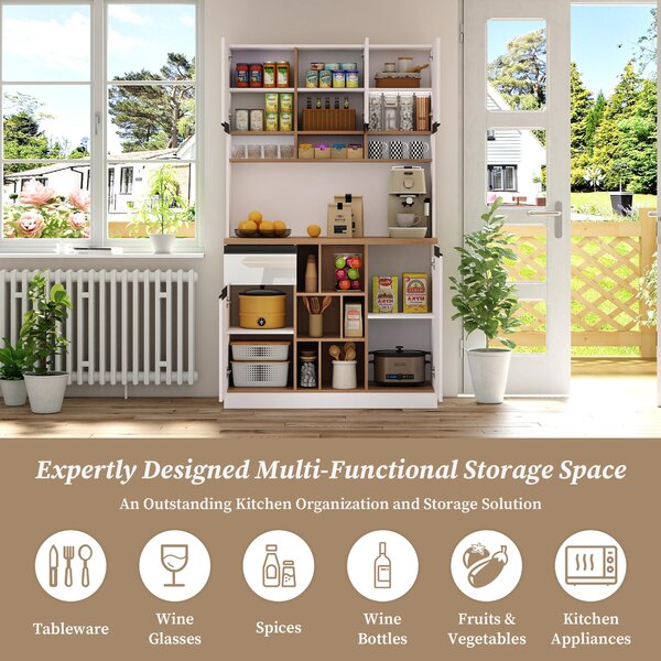 Stylish Kitchen Cabinet with Open Storage, Anti-Tip Protection, Versatile Sideboard for Dining, Living Areas, 105L x 45W x 185H cm, White Aosom UK
