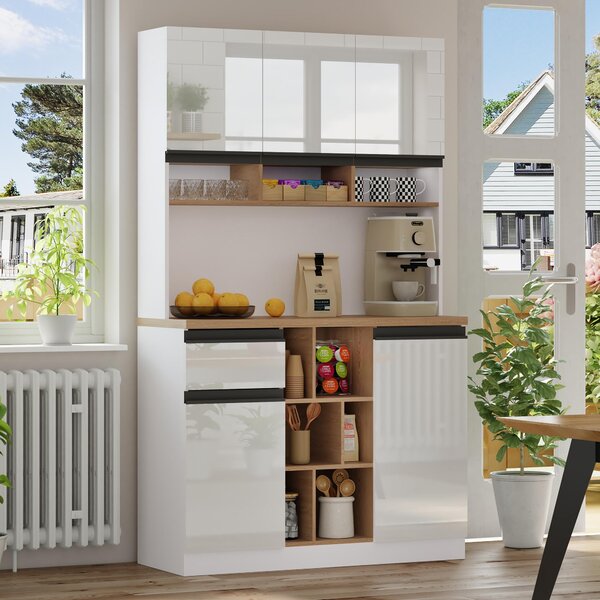 Stylish Kitchen Cabinet with Open Storage, Anti-Tip Protection, Versatile Sideboard for Dining, Living Areas, 105L x 45W x 185H cm, White Aosom UK