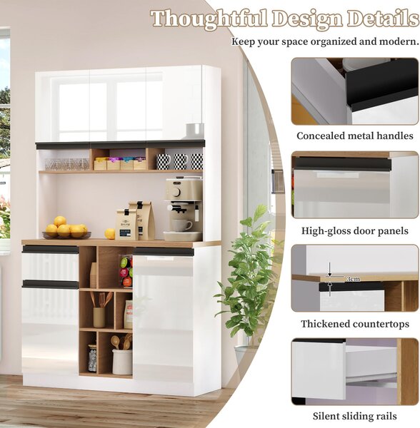 Stylish Kitchen Cabinet with Open Storage, Anti-Tip Protection, Versatile Sideboard for Dining, Living Areas, 105L x 45W x 185H cm, White Aosom UK