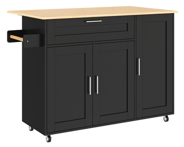 Versatile Kitchen Island with Foldable Worktop and Shelves, Multifunctional Cabinet for Dining Areas, 132.5L x 44W x 90H cm, Black+Natural Aosom UK