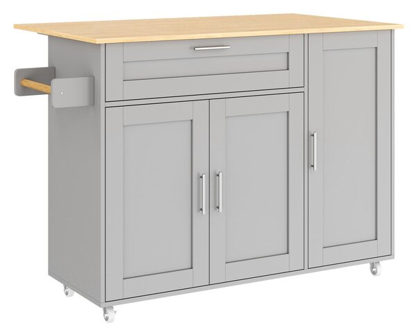 Versatile Kitchen Island with Foldable Worktop, Adjustable Shelves, Multifunctional Cabinet for Dining Areas, 132.5L x 44W x 90H cm, Gray Aosom UK