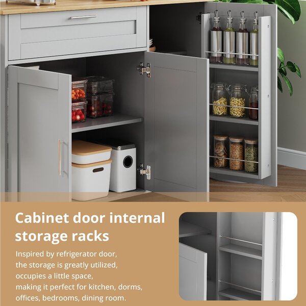 Versatile Kitchen Island with Foldable Worktop, Adjustable Shelves, Multifunctional Cabinet for Dining Areas, 132.5L x 44W x 90H cm, Gray Aosom UK