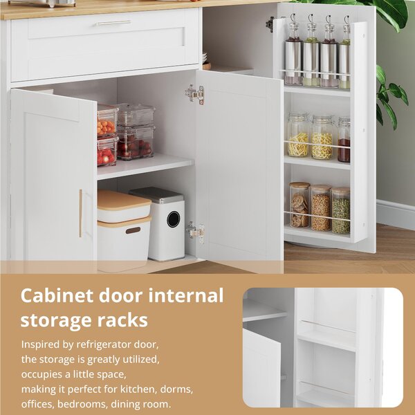 Mobile Kitchen Island with Foldable Oak-Look Worktop, Multi-purpose Trolley with Sliding Drawer, 132.5L x 44W x 90H cm, White+Natural Aosom UK