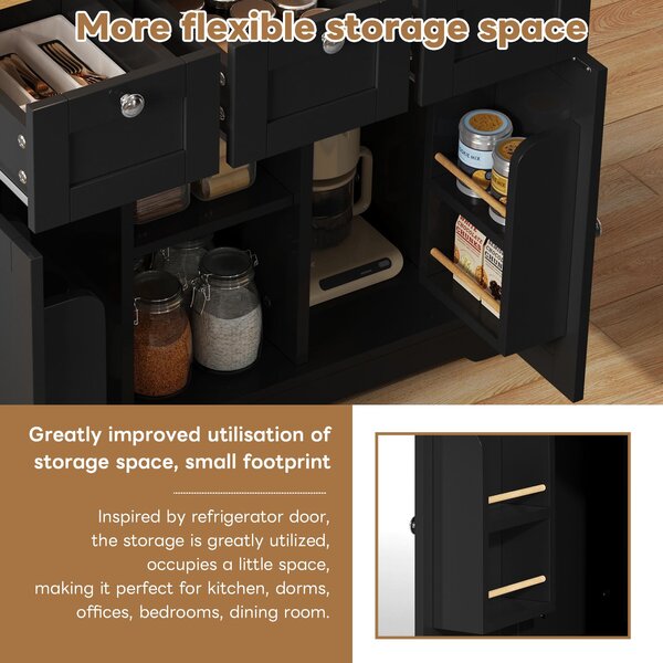 Versatile Kitchen Island with 3 Drawers and 2‑Door Cupboards, Practical Trolley with Extendable Worktop, 132L x 70W x 87H cm, Natural+Black Aosom UK