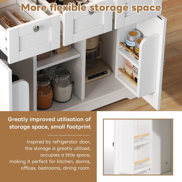 Versatile Kitchen Island with 3 Drawers and 2‑Door Cupboards, Practical Trolley with Extendable Worktop, 132L x 70W x 87H cm, White+Natural Aosom UK