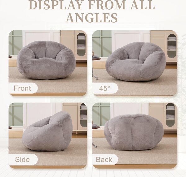 Shell-Shaped Sofa with High-Rebound Foam and Ergonomic Lumbar Support, Giant Sofa with Faux Fur, 100L x 90W x 57H cm, Light Gray Aosom UK