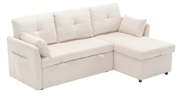 L-Shaped Convertible Sleeper Sofa with Pull Out Bed, 3-In-1 Convertible Sofa with High Storage Chaise, 206L x 130W x 88H cm, Beige Aosom UK